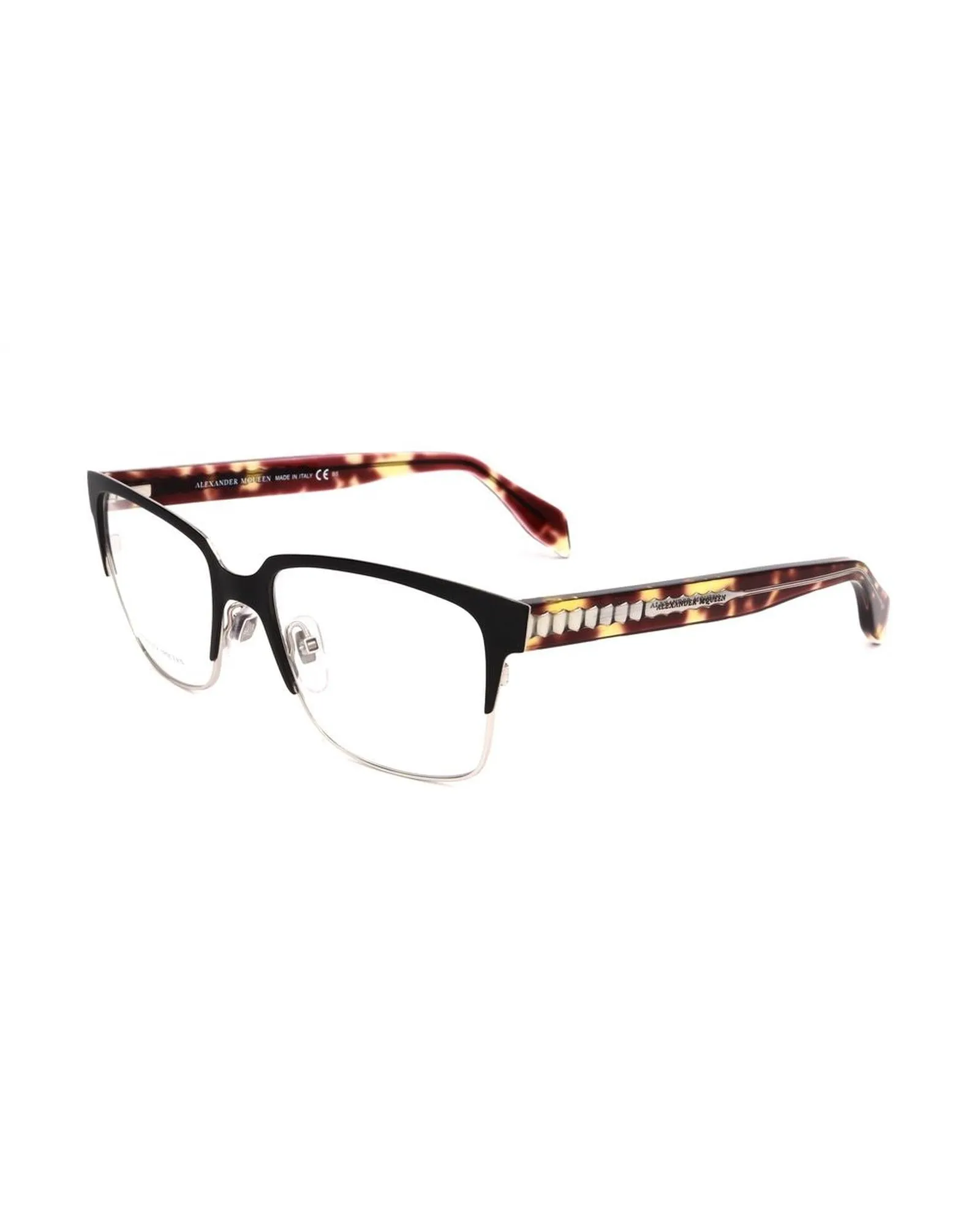Alexander McQueen Metal Frame Glasses with Black and Havana Crystal Dial
