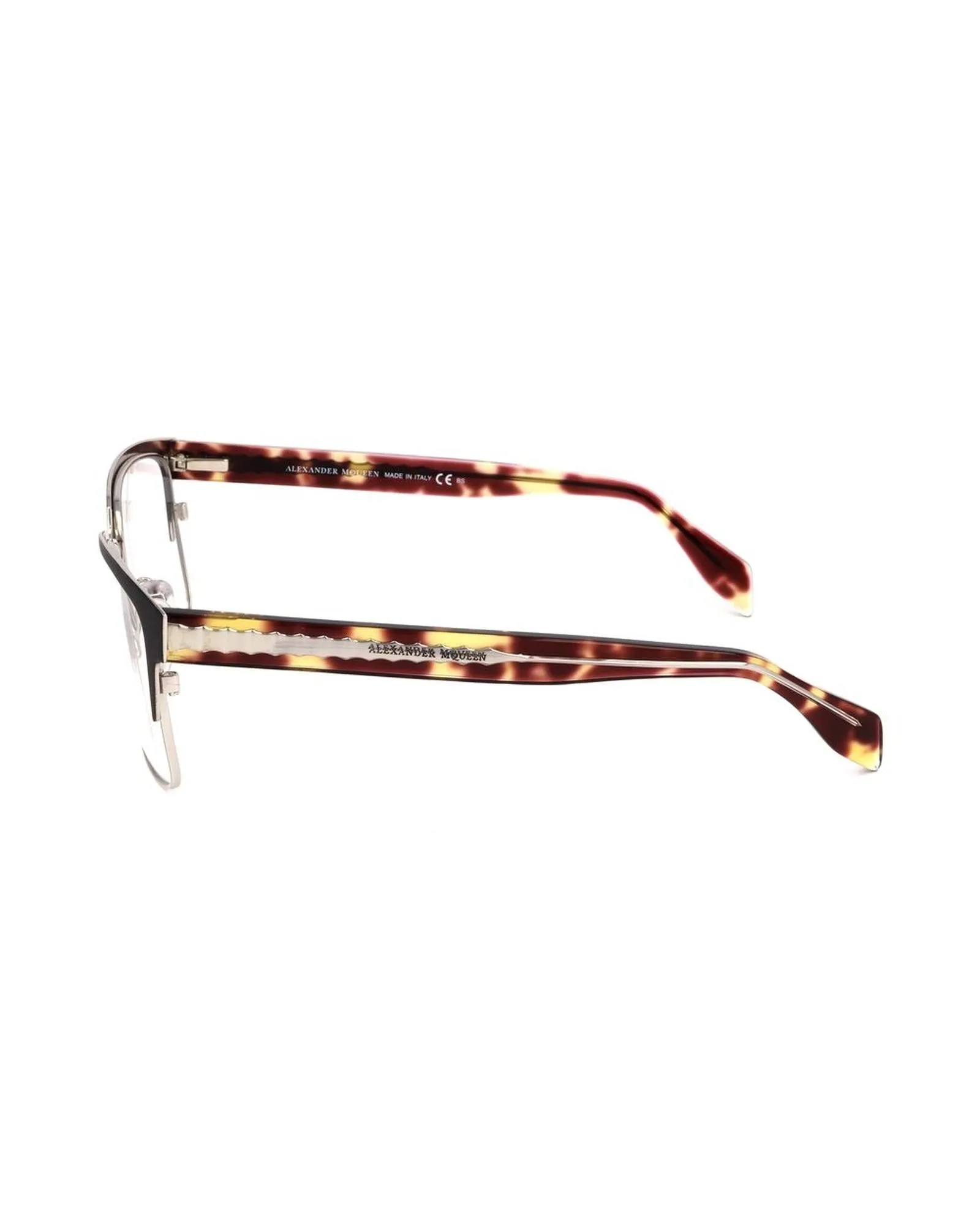 Alexander McQueen Metal Frame Glasses with Black and Havana Crystal Dial