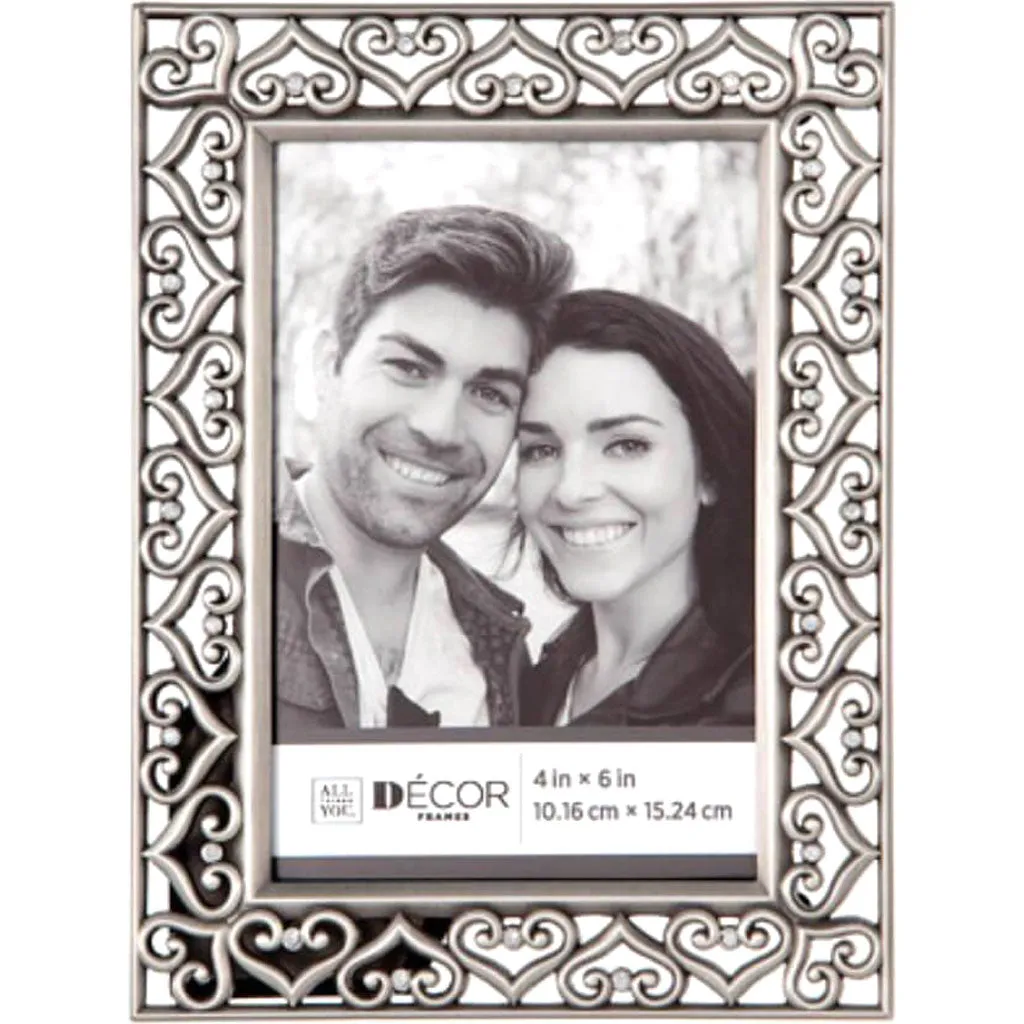 All Things You Jeweled Hearts Pewter Picture Frame: 4 x 6 inches