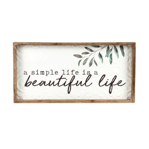 'Beautiful Life ' Pressed Metal w/Timber Wall Sign