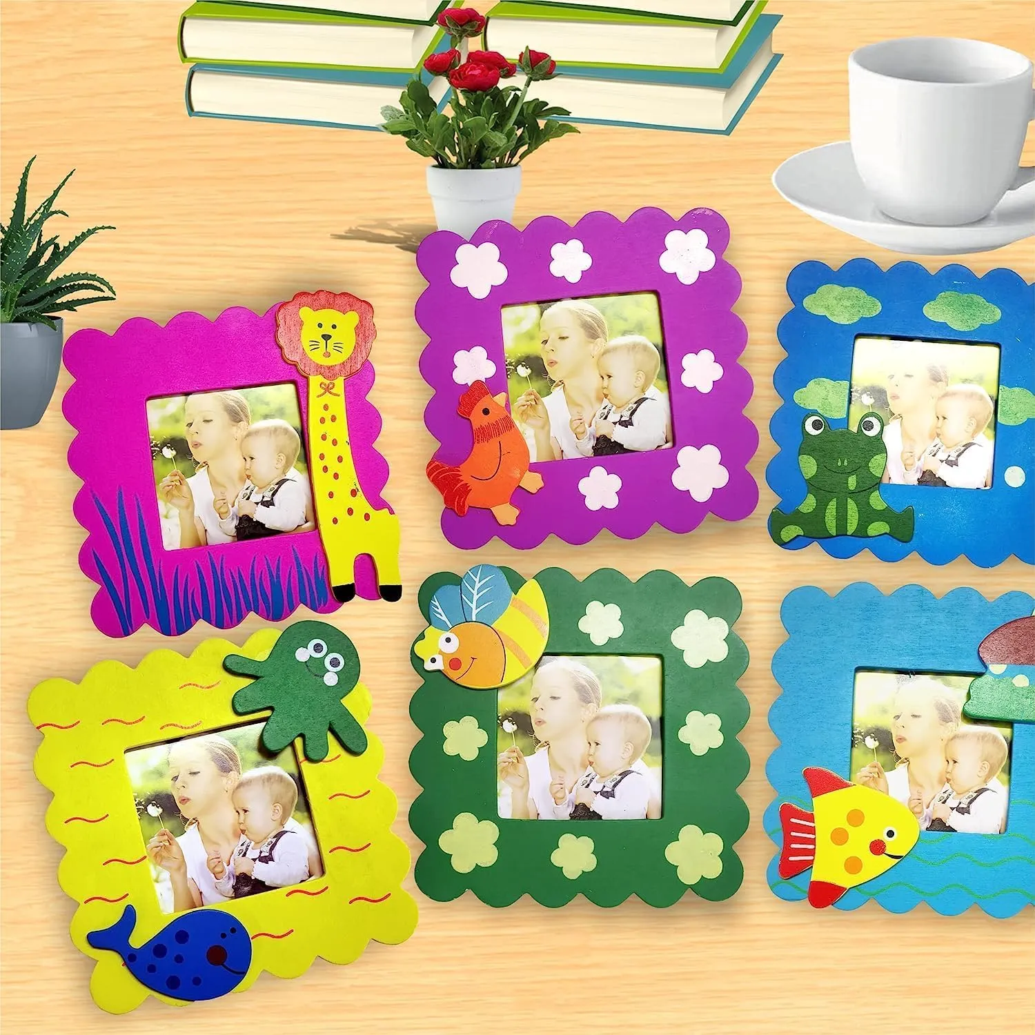 Bluedeal Beautiful Wood Cute Cartoon Photo Frames For Children Birthday Party Return Gift (Pack Of 6)