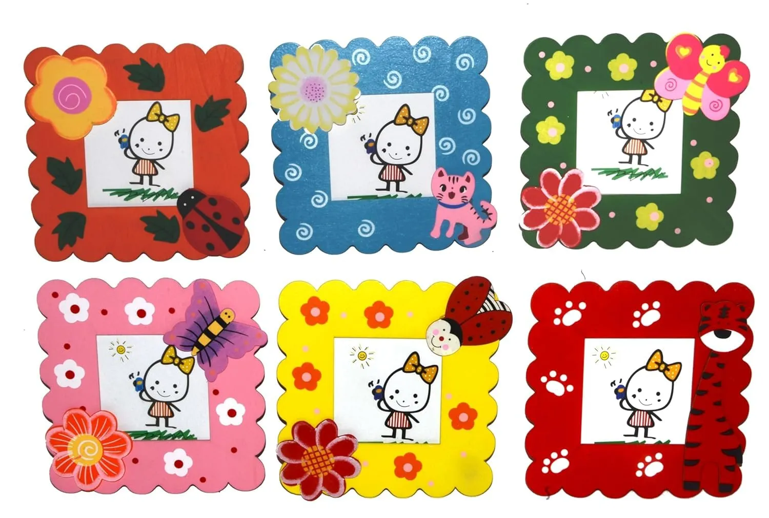 Bluedeal Beautiful Wood Cute Cartoon Photo Frames For Children Birthday Party Return Gift (Pack Of 6)