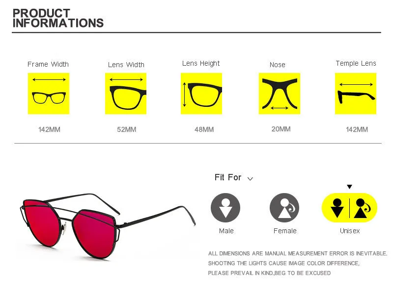 Ccspace Cat Eye Sunglasses Women Twin-Beams Mirror Polycarbonate