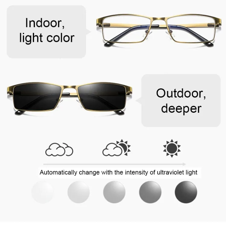 Dual-purpose Photochromic Presbyopic Glasses,  2.50D(Gold)