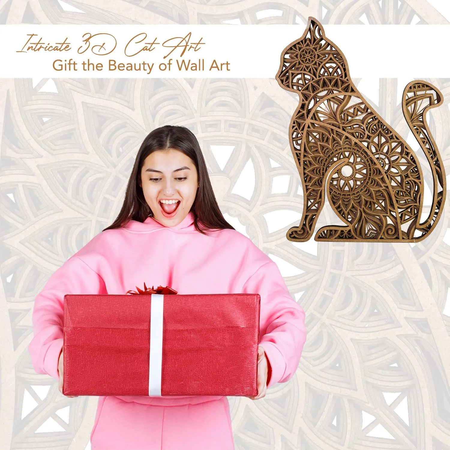 Ekhasa 3D Laser Cut Wooden Wall Art Cat for Home & Wall Decor | Wooden Art for Wall Decoration | Wall Art Carved Showpieces for Bedroom, Dining, Drawing, Living Room, Staircase Walls or Lobby