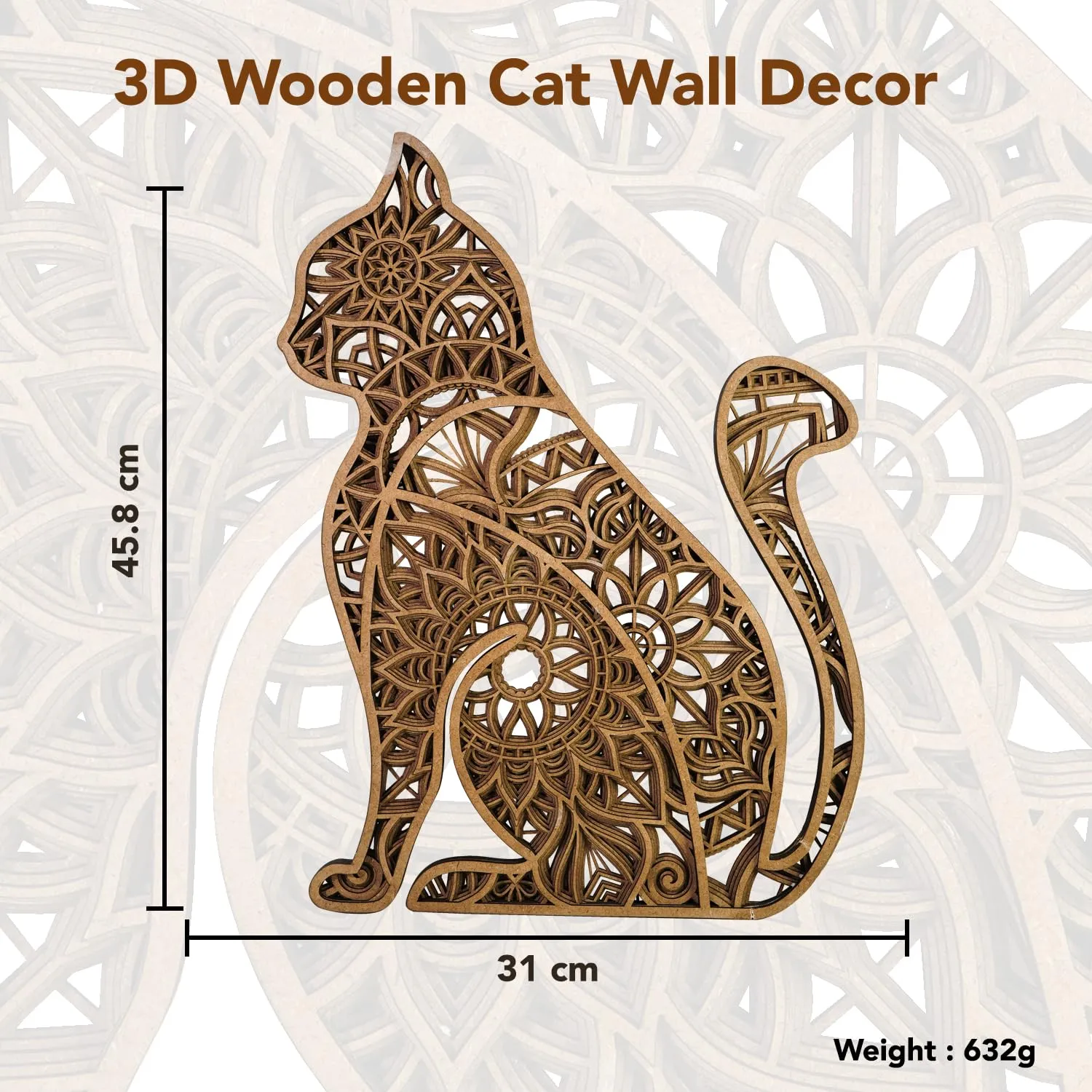 Ekhasa 3D Laser Cut Wooden Wall Art Cat for Home & Wall Decor | Wooden Art for Wall Decoration | Wall Art Carved Showpieces for Bedroom, Dining, Drawing, Living Room, Staircase Walls or Lobby