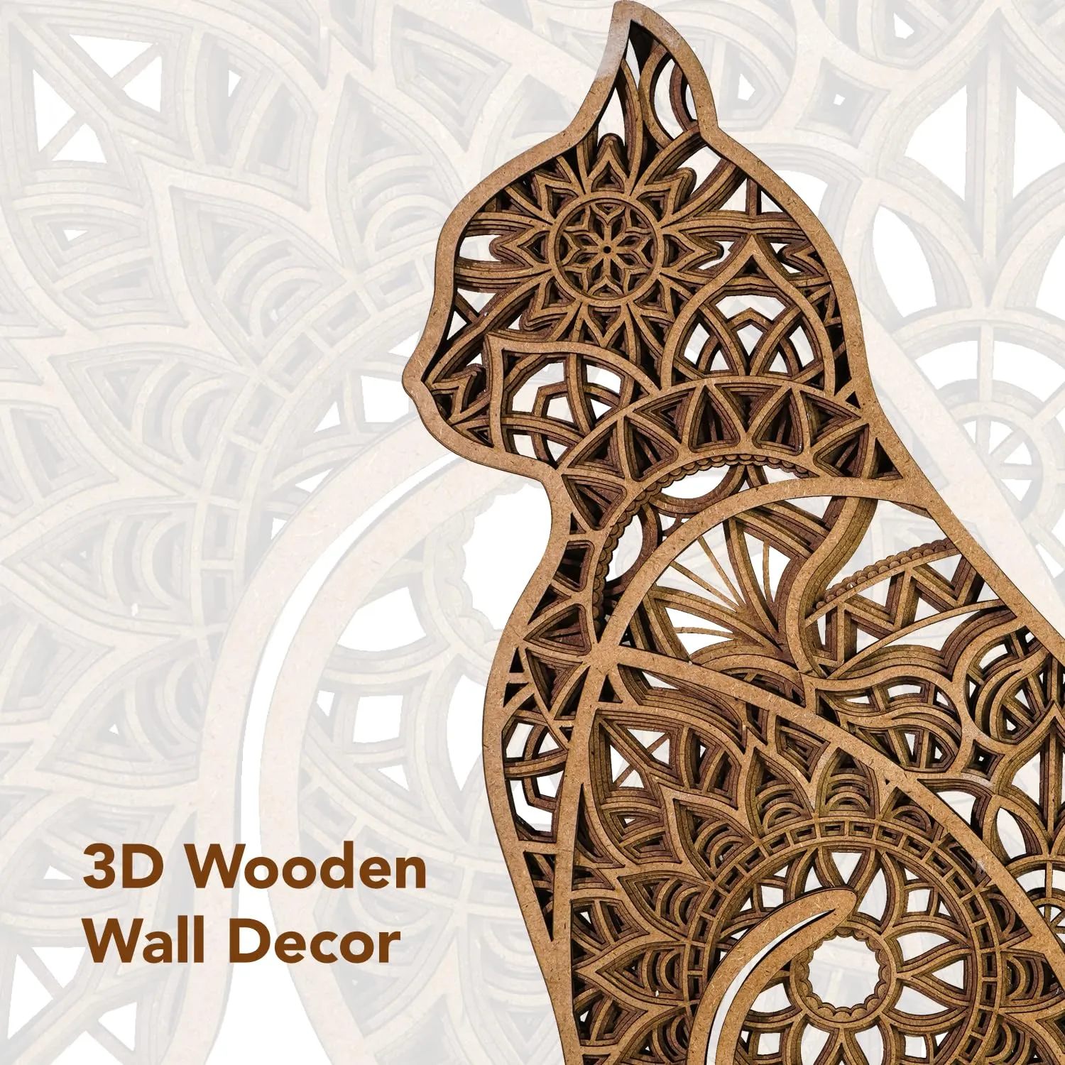 Ekhasa 3D Laser Cut Wooden Wall Art Cat for Home & Wall Decor | Wooden Art for Wall Decoration | Wall Art Carved Showpieces for Bedroom, Dining, Drawing, Living Room, Staircase Walls or Lobby