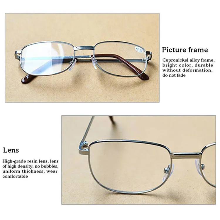 Full Metal Frame Resin Lenses Presbyopic Glasses Reading Glasses  1.50D(Silver)