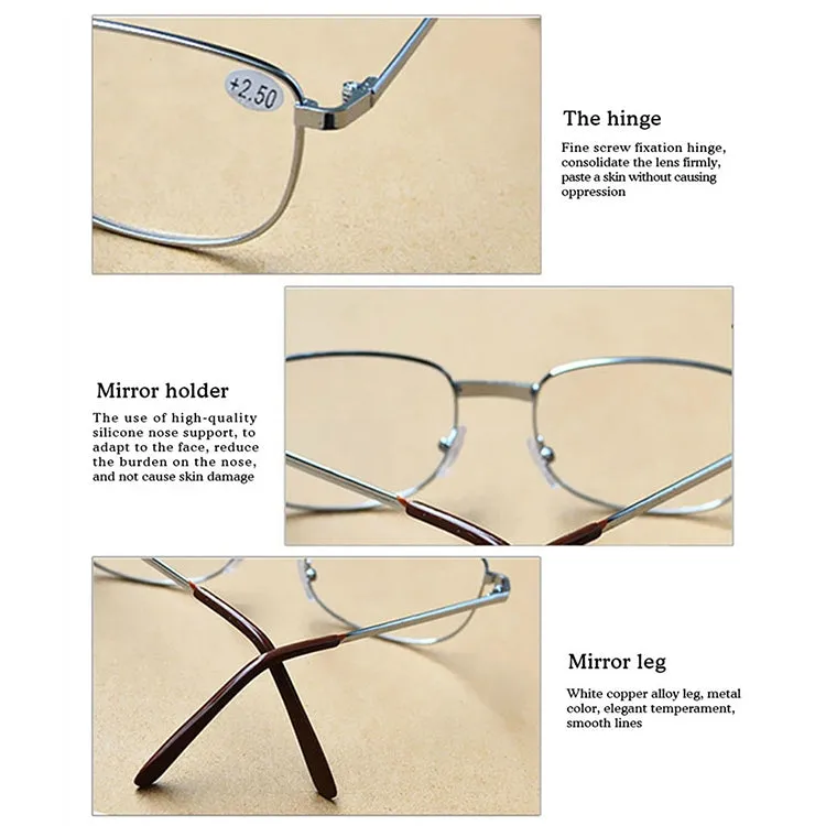Full Metal Frame Resin Lenses Presbyopic Glasses Reading Glasses  1.50D(Silver)