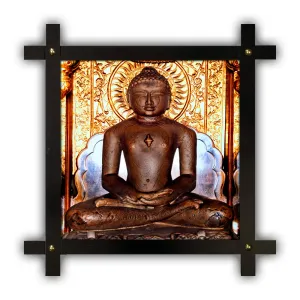 Generic Poster n Frames Cross Wooden Frame Hand-Crafted with Photo of Mahavir Swami 20652-(16.5x16.5inch,Wood,Multicolour), Medium