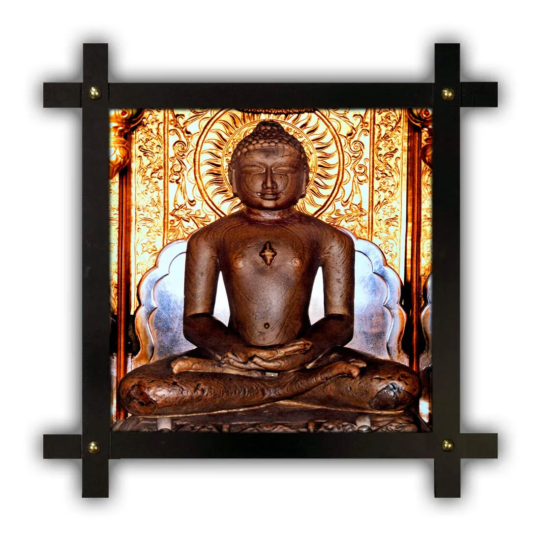 Generic Poster n Frames Cross Wooden Frame Hand-Crafted with Photo of Mahavir Swami 20652-(16.5x16.5inch,Wood,Multicolour), Medium
