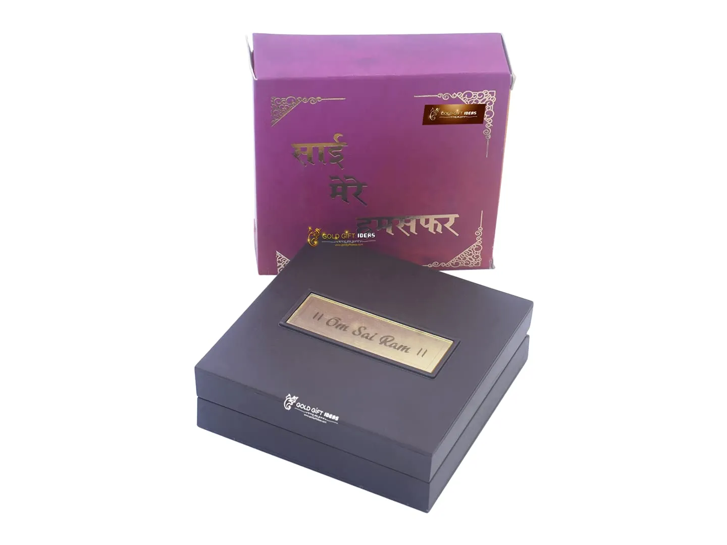 GoldGiftIdeas 24K Gold Plated Sai Baba Photo Frame with Charan Paduka (Square) for Pooja, Sainath Photo Frame, Return Gifts for Festival