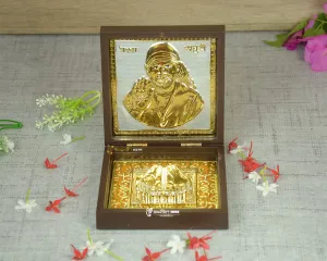 GoldGiftIdeas 24K Gold Plated Sai Baba Photo Frame with Charan Paduka (Square) for Pooja, Sainath Photo Frame, Return Gifts for Festival