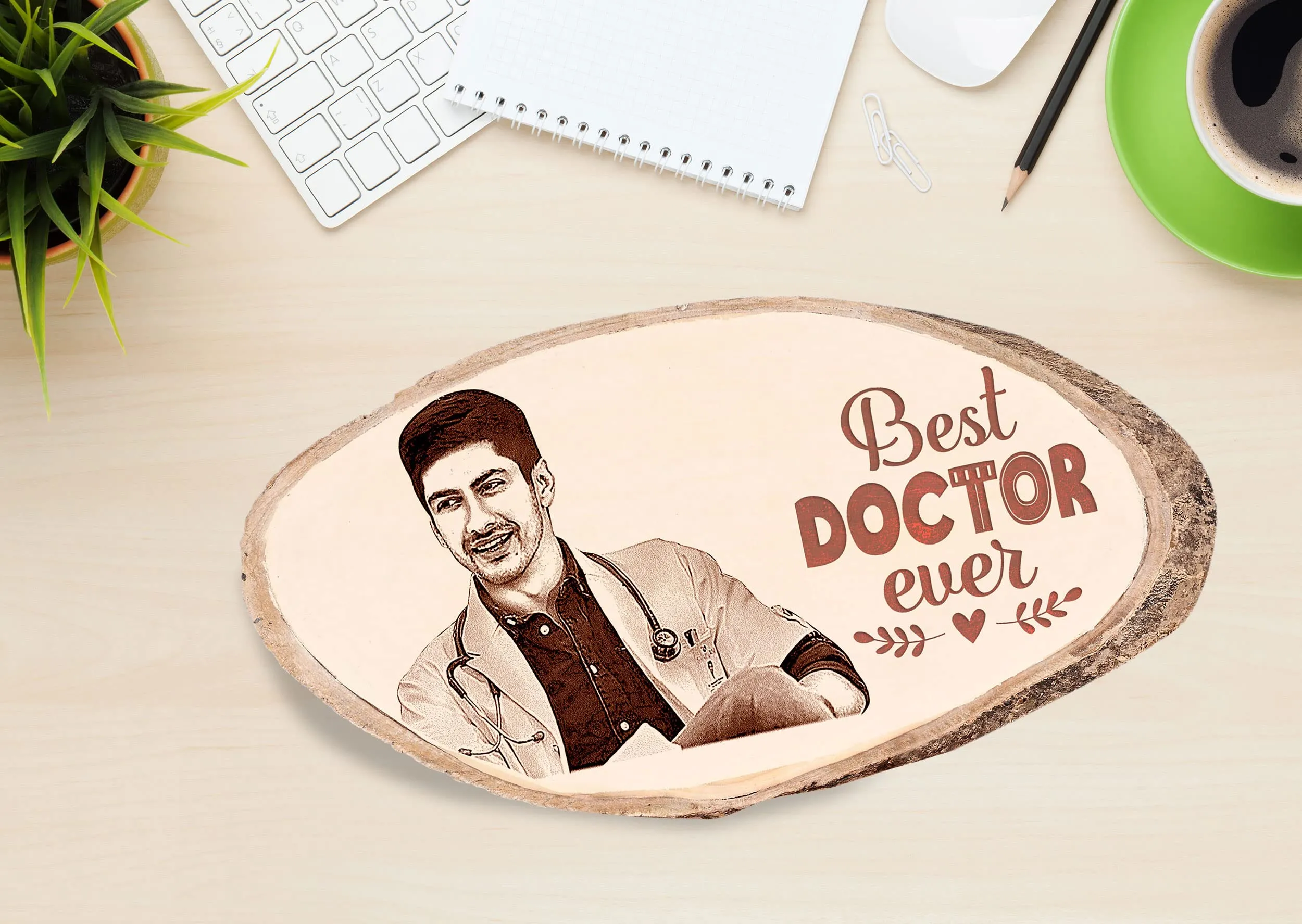 Incredible Gifts India Personalized Natural Wood Photo Frame - Customized Engraved Gift For Doctor (10-15 Inches)