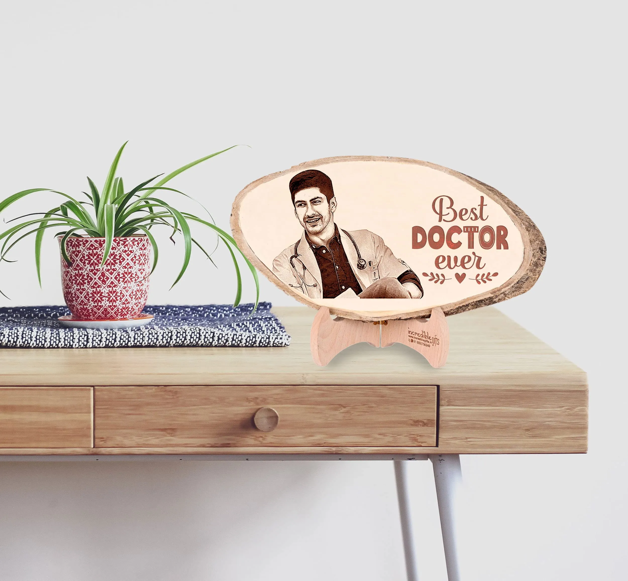 Incredible Gifts India Personalized Natural Wood Photo Frame - Customized Engraved Gift For Doctor (10-15 Inches)