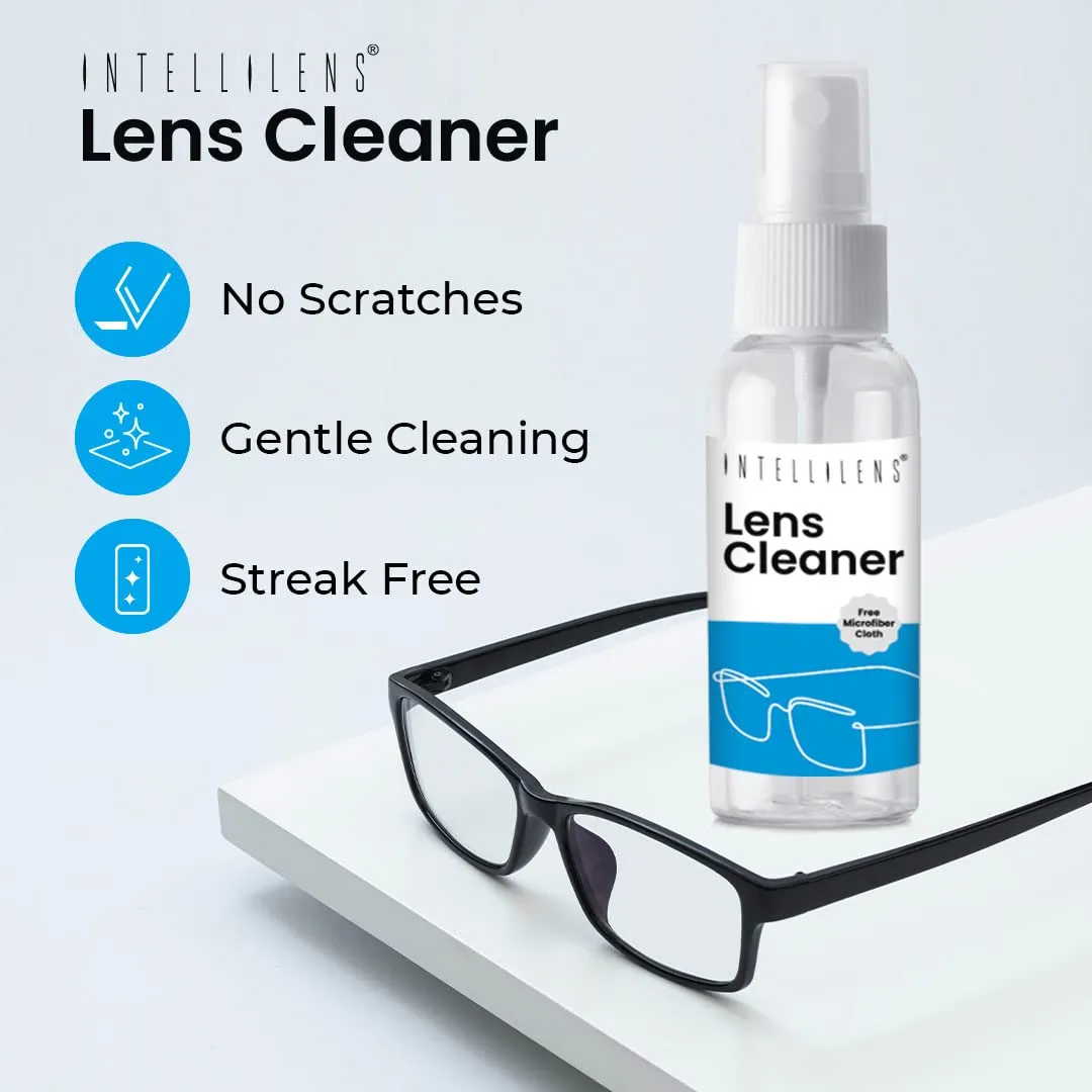 Intellilens Lens Cleaner For Spectacles (30ml) with Free Microfiber Cloth | Streak Free & Quick Drying Lens Solution