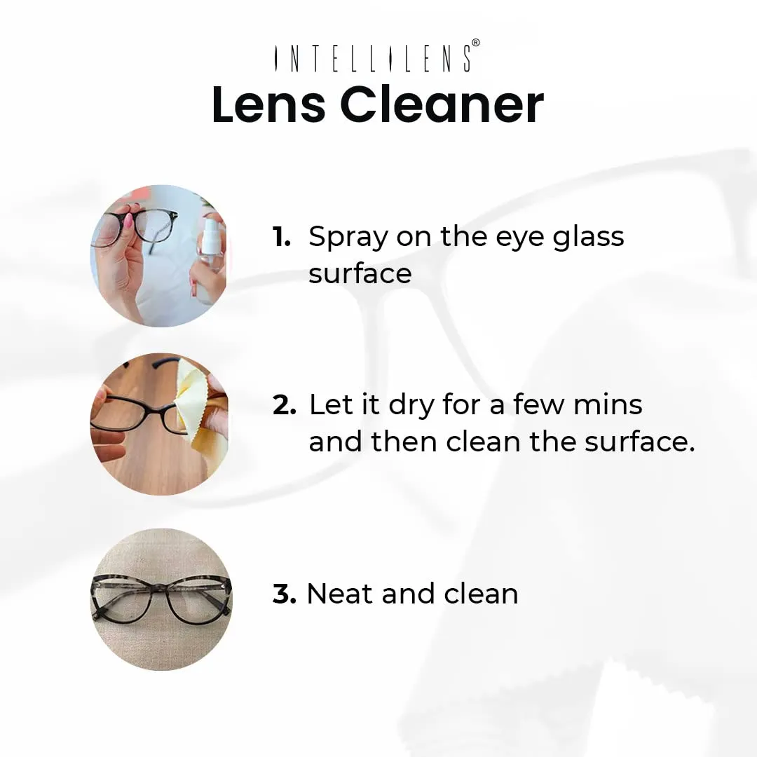 Intellilens Lens Cleaner For Spectacles (30ml) with Free Microfiber Cloth | Streak Free & Quick Drying Lens Solution
