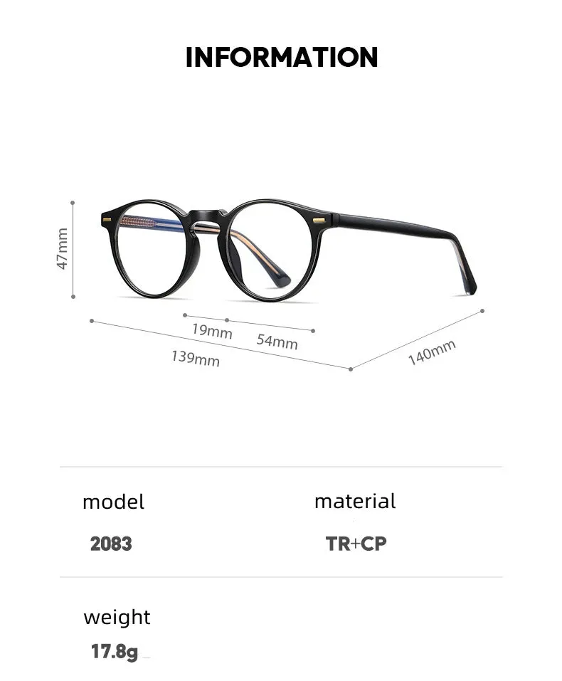 Kocolior Unisex Full Rim Round Tr 90 Acetate Hyperopic Reading Glasses 2083
