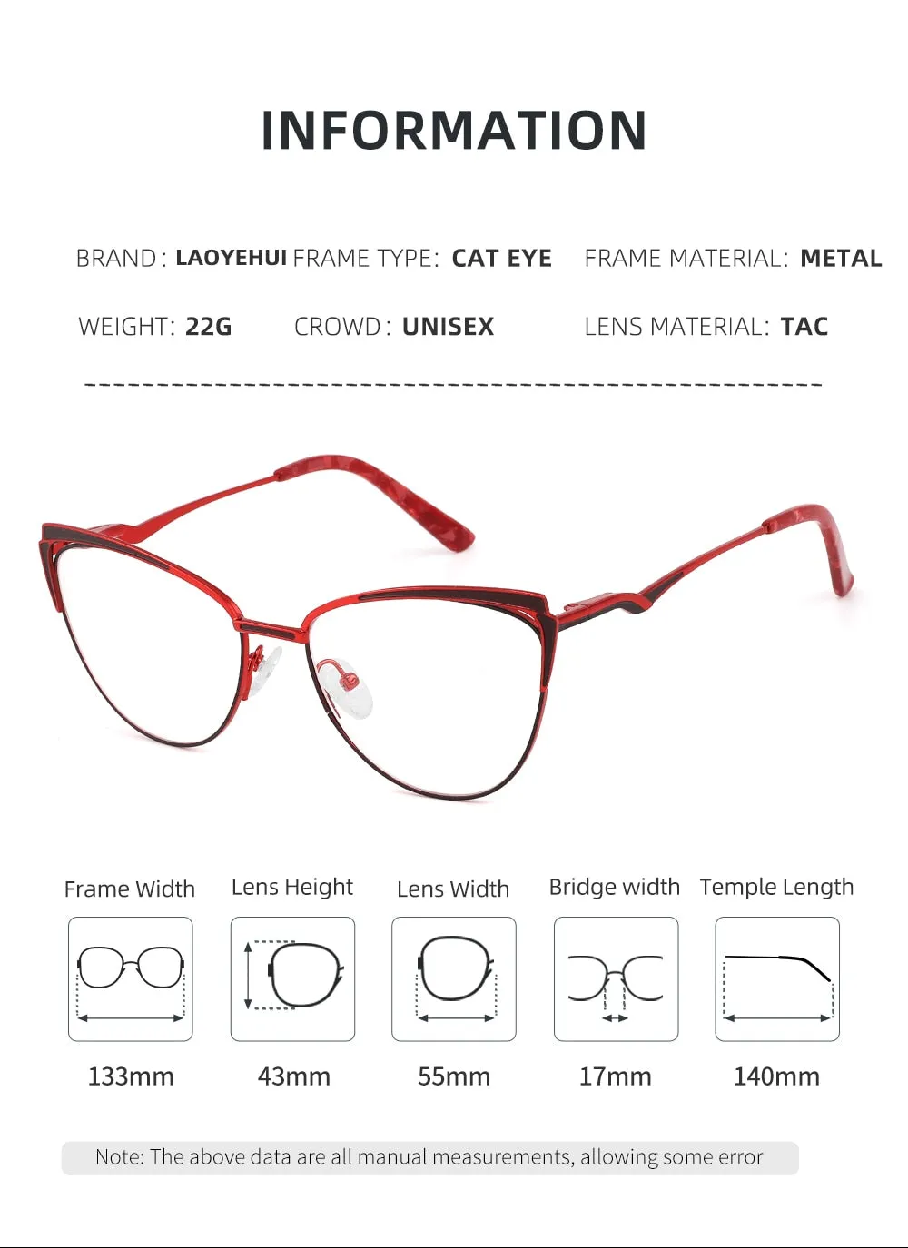 Laoyehui Women's Full Rim Cat Eye Alloy Presbyopic Reading Glasses Glr8577