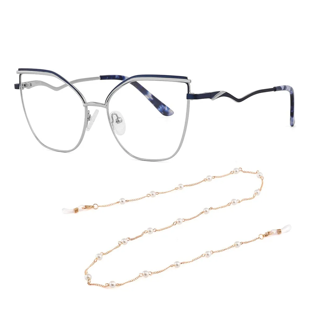 Laoyehui Women's Full Rim Square Cat Eye Alloy Presbyopic Reading Glasses Chain Glr8455