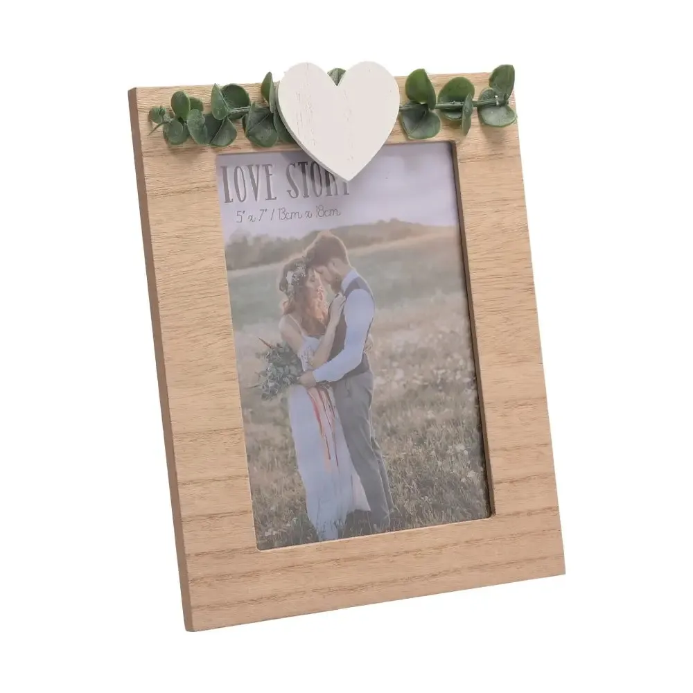 Love Story Rustic Frame with Heart and Leaves - 4x6 / 5x7