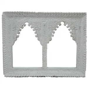 Mehrab Indian Hand Carved Mirror Arched Globe Wooden Wall Decor 93x6x73cm White