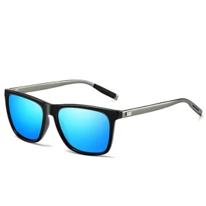 Men Retro Fashion Aluminum Magnesium Frame UV400 Polarized Sunglasses (Black Tarnish  Blue)