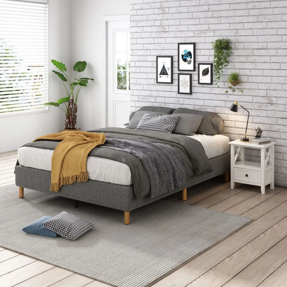 Metal Bedframe Mattress Foundation (Dark Grey) - Queen
