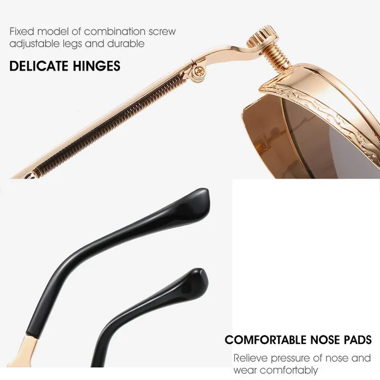 Metal Round Frame Steampunk Retro Sunglasses for Men Women(12)