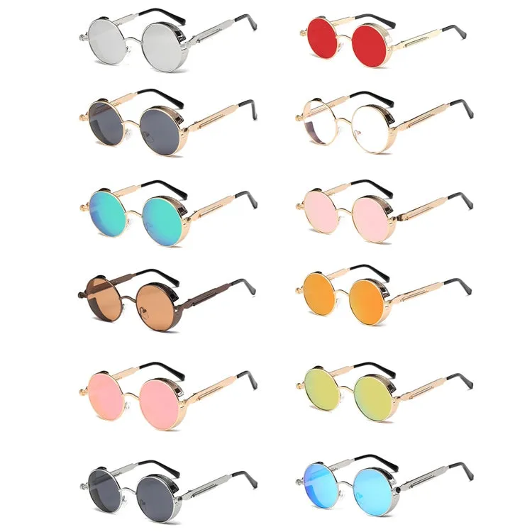 Metal Round Frame Steampunk Retro Sunglasses for Men Women(12)