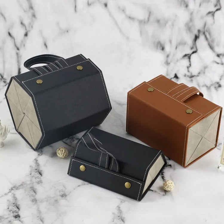 Multifunctional Jewelry Glasses Storage Box Small Grain PU Leather Handmade Glasses Case,Model: L6401 (Black)