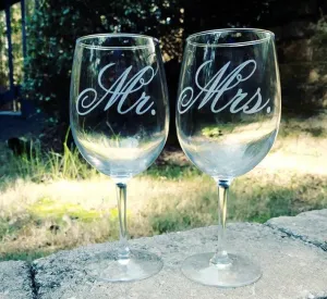 Pair of Personalized Mr. & Mrs. Wine Glasses