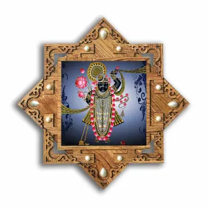pnf Star shaped Wooden Frame with Photo of Shrinathji Nathdwara 20176(16.5x16.5inch,Multicolour,Wood)