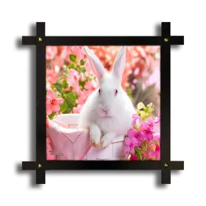 Poster N Frames Cross Hand-Crafted Wooden Frame with Photo of Rabbit (16.5x16.5inch, Multicolour), Medium