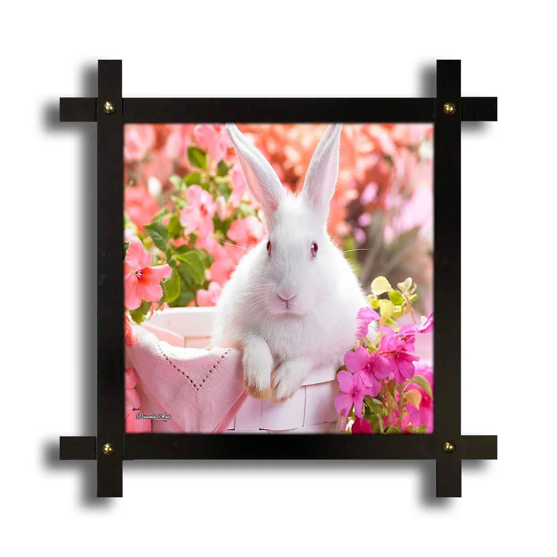 Poster N Frames Cross Hand-Crafted Wooden Frame with Photo of Rabbit (16.5x16.5inch, Multicolour), Medium