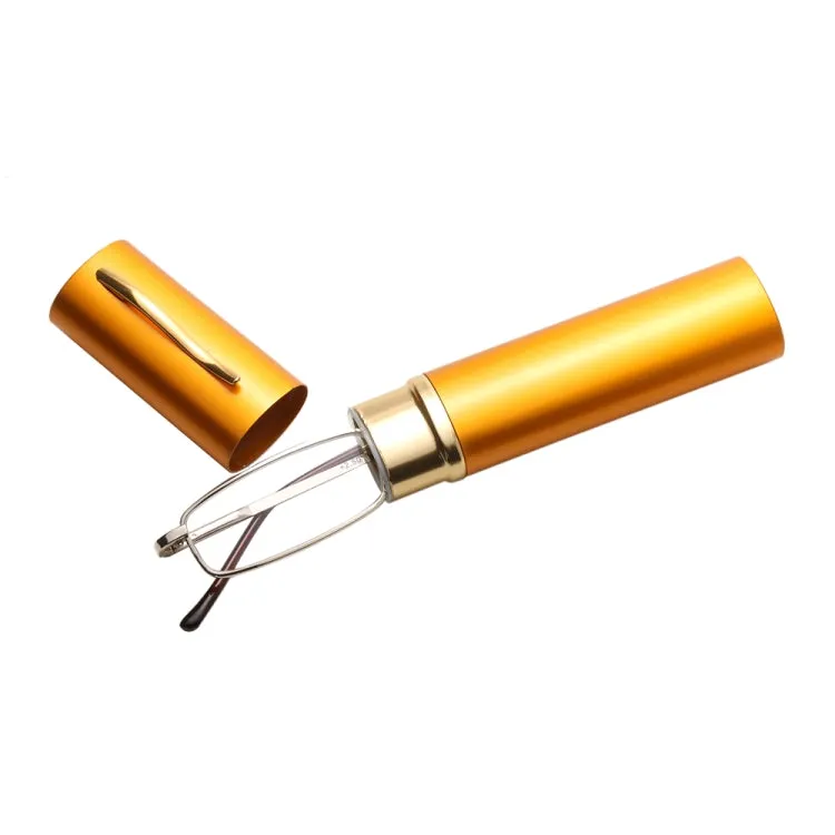 Reading Glasses Metal Spring Foot Portable Presbyopic Glasses with Tube Case  1.00D(Yellow)