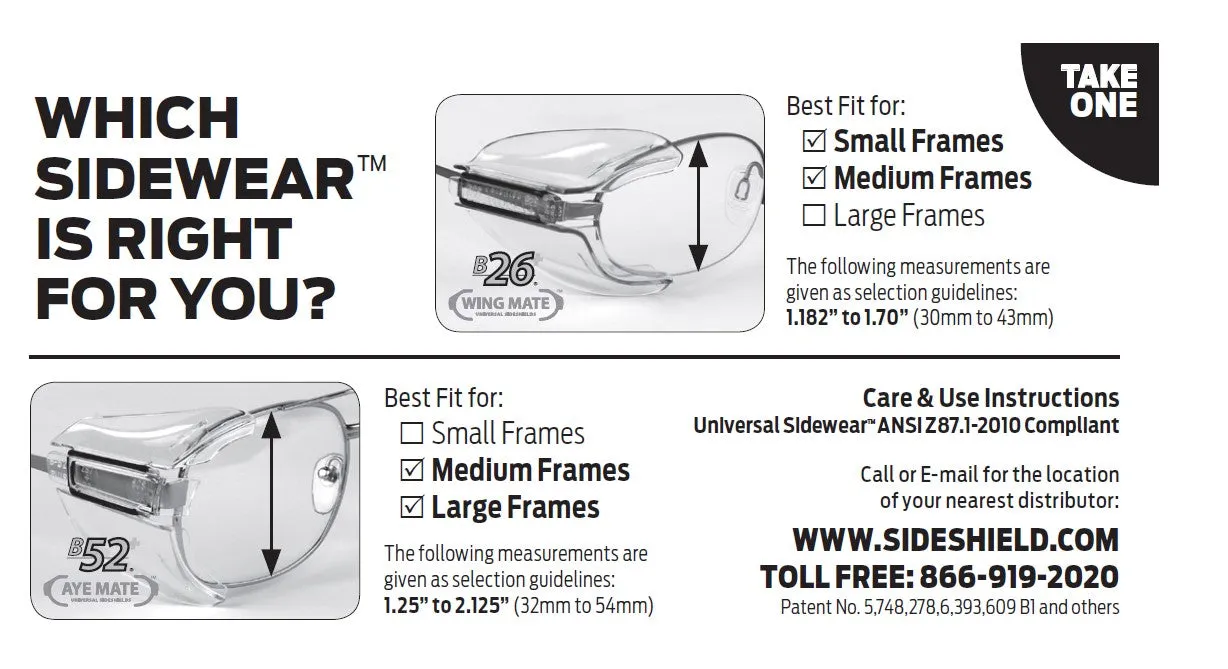 Safety Optical Service Combo Safepack Sunmate Universal Sideshields, Medium Sunglass Tint B27  10pairs, B53  10pairs