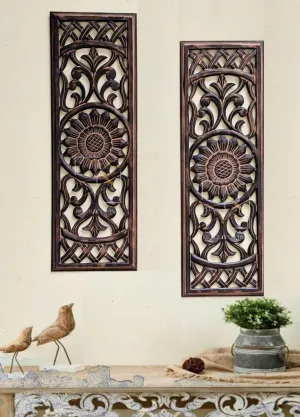 wall panels for living room | frames for wall decor | jharokha Wall Decor | Set of 2 MANDLAA design carved wall decor handcrafted wall decor | wall decoration 24x8 inch (changed updated design)