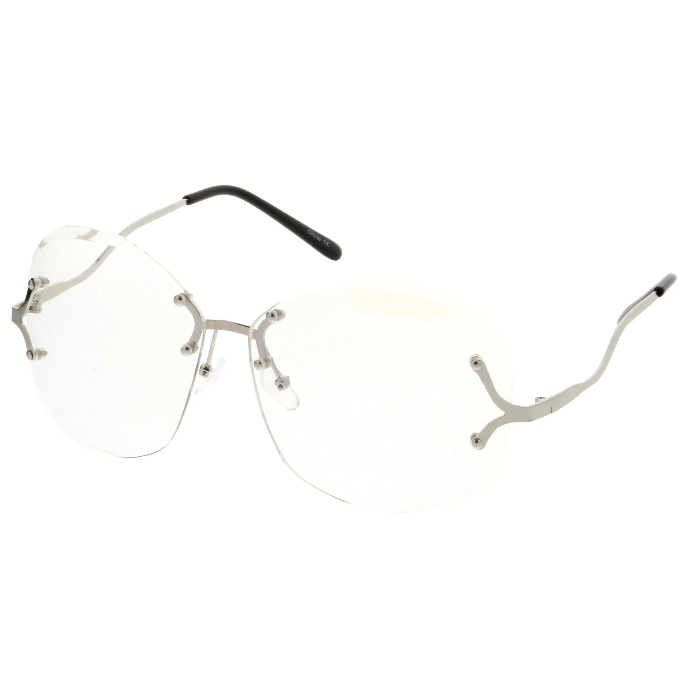 Women's Rimless Oversize Retro Disco Clear Lens Glasses