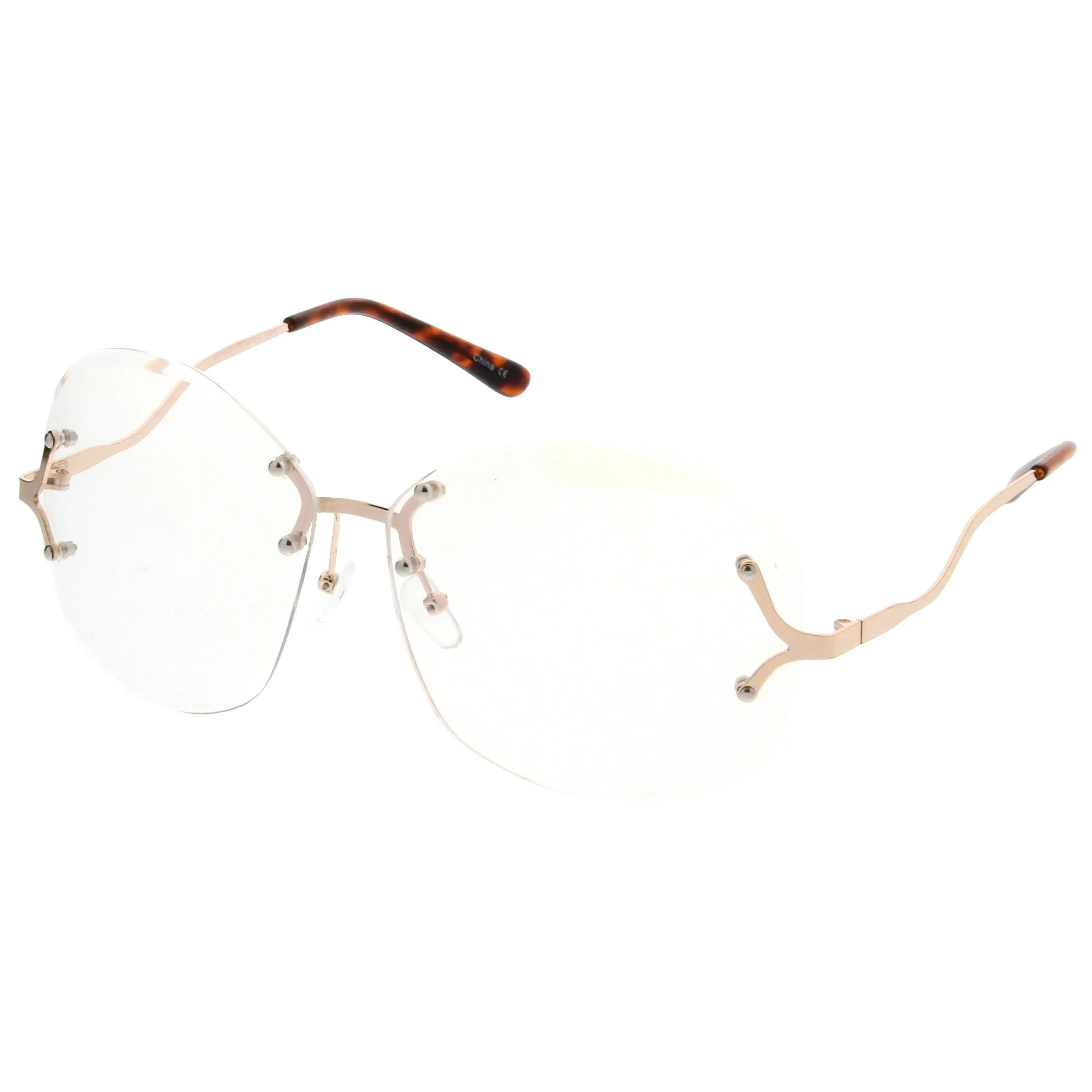 Women's Rimless Oversize Retro Disco Clear Lens Glasses
