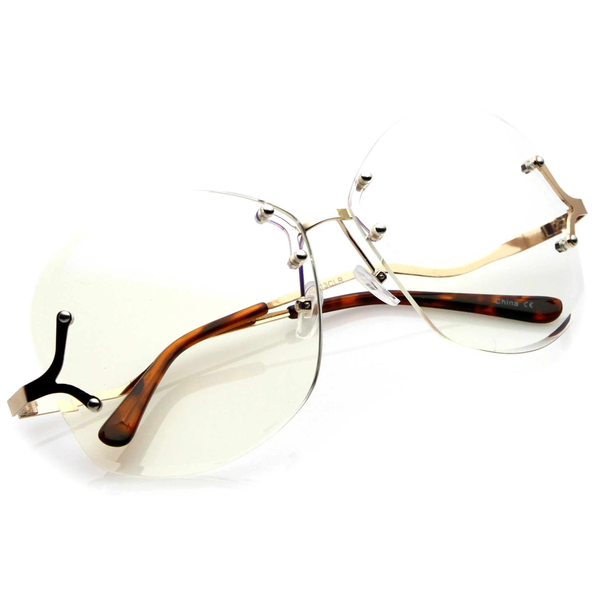 Women's Rimless Oversize Retro Disco Clear Lens Glasses