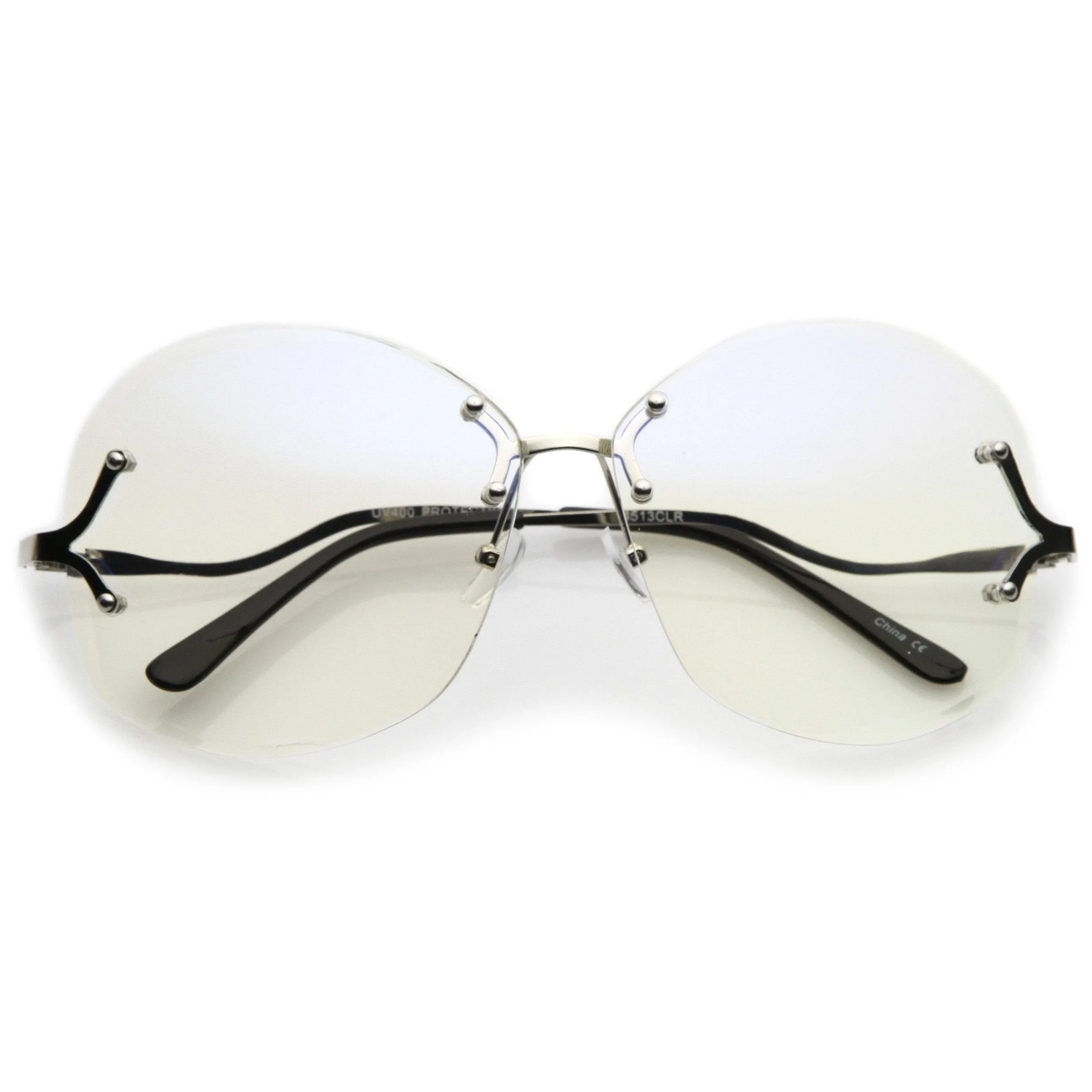 Women's Rimless Oversize Retro Disco Clear Lens Glasses