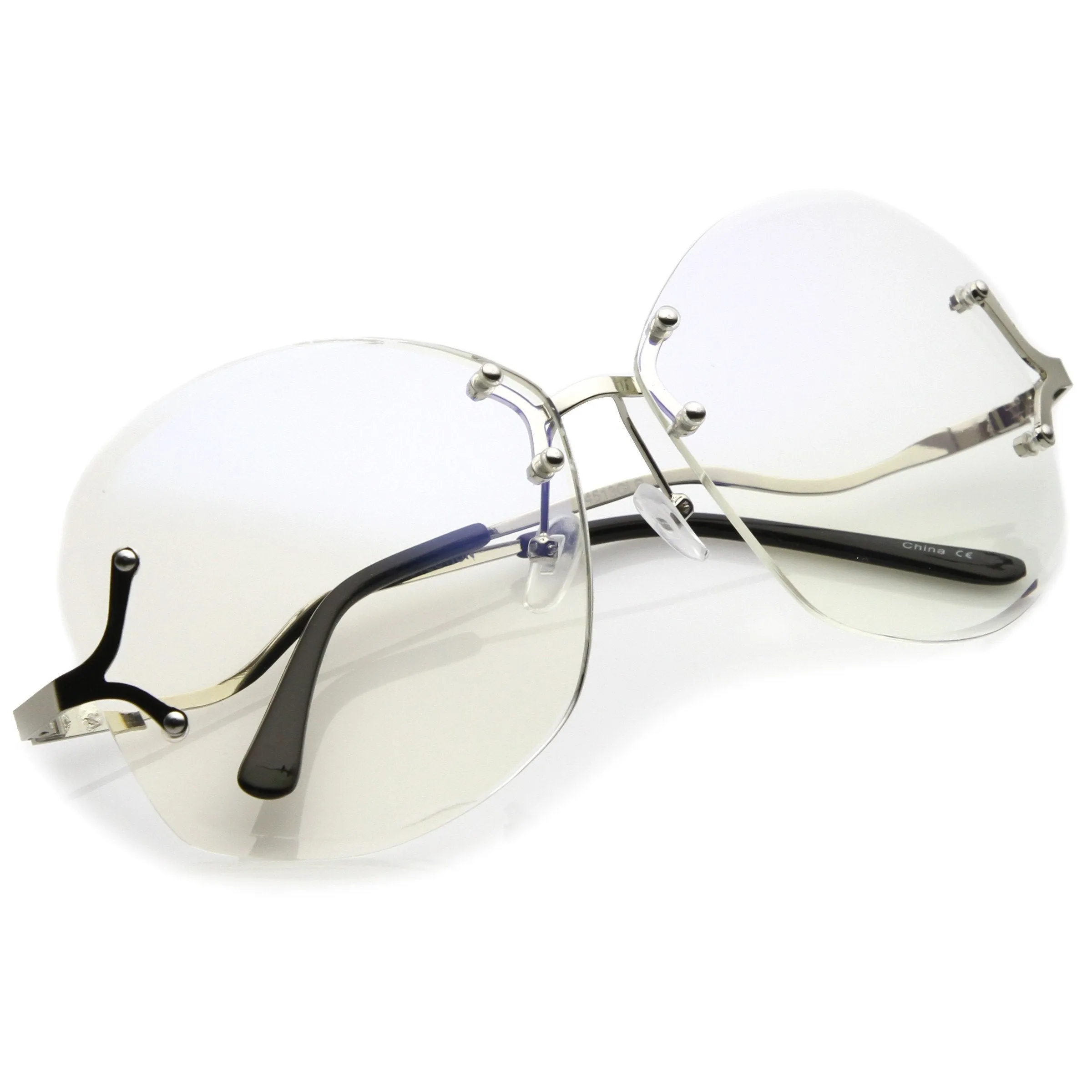 Women's Rimless Oversize Retro Disco Clear Lens Glasses