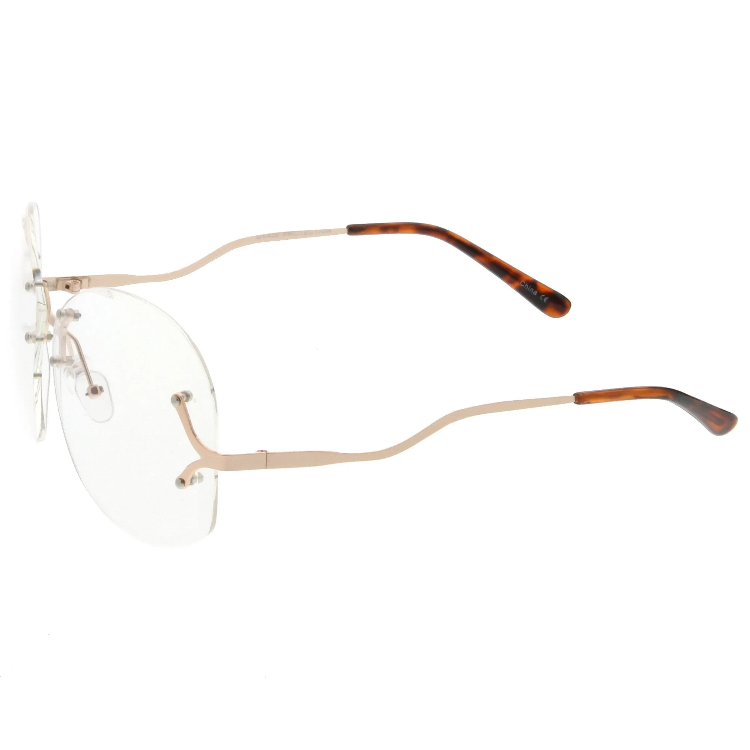 Women's Rimless Oversize Retro Disco Clear Lens Glasses