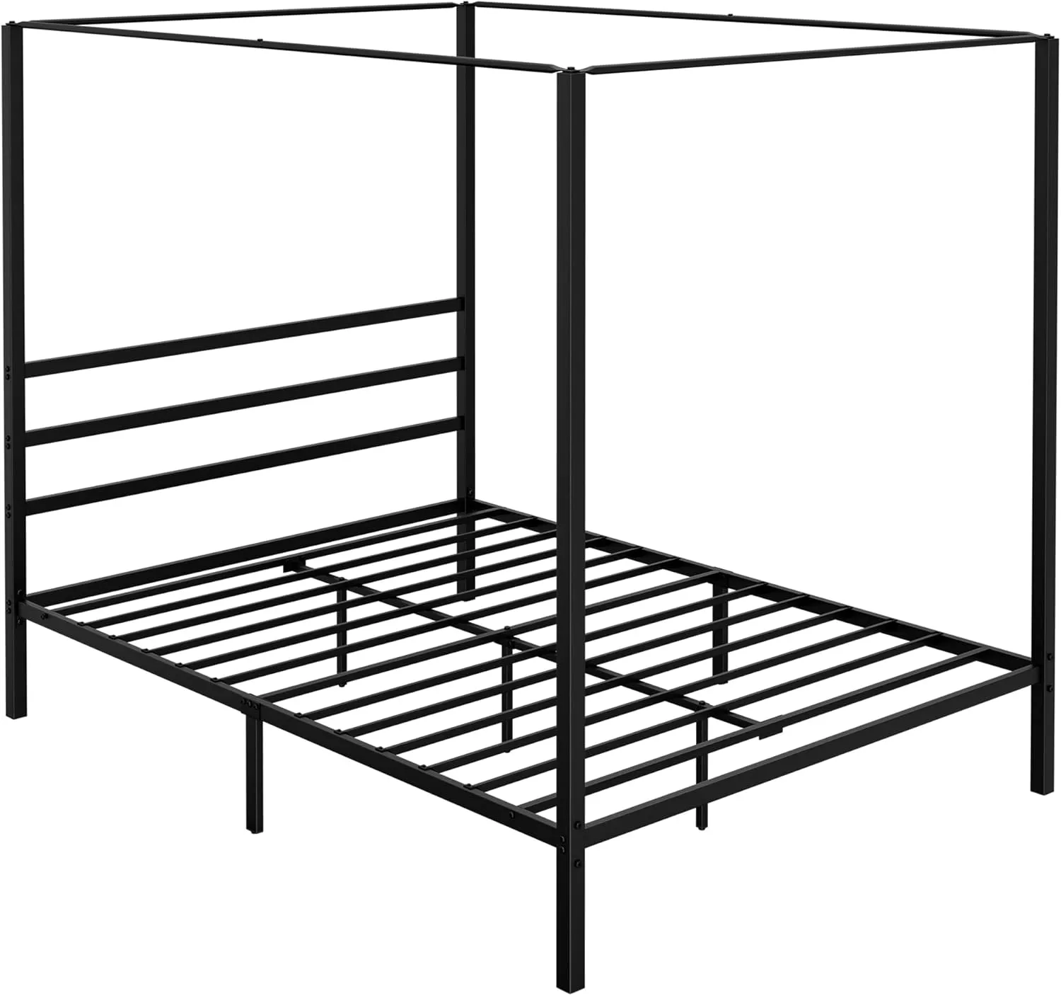 ZENY™ Metal Canopy Bed Frame Queen Size Four Poster Bedframe with Built-in Headboard 14 Inch Platform Mattress Foundation Sturdy Slatted Structure No Box Spring Needed Easy Assembly, Black